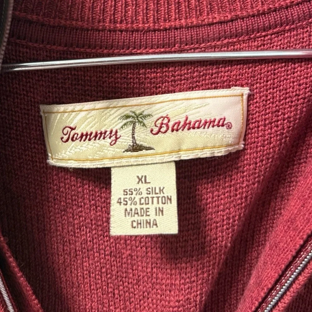 Tommy Bahama Silk Cotton Quarter Zip Sweater XL | Burgundy Red Lightweight Knit